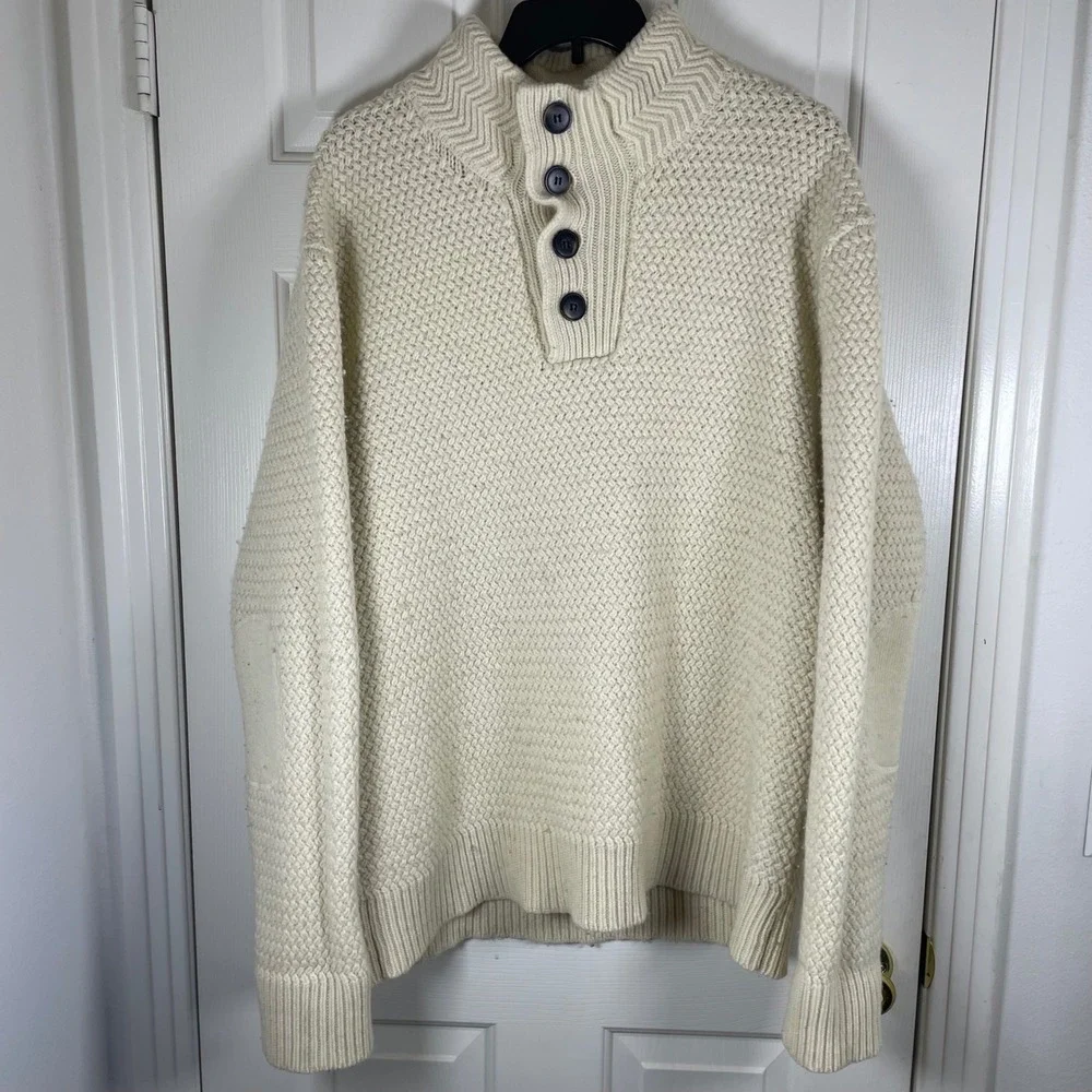 Schott Bros Wool Blend Mock Neck Button Sweater Cream Elbow Patches Men 2XL READ - Picture 4 of 10